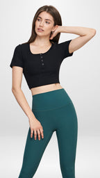 [FINAL SALE] Flexflow Button Cropped Top