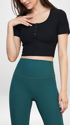 [FINAL SALE] Flexflow Button Cropped Top