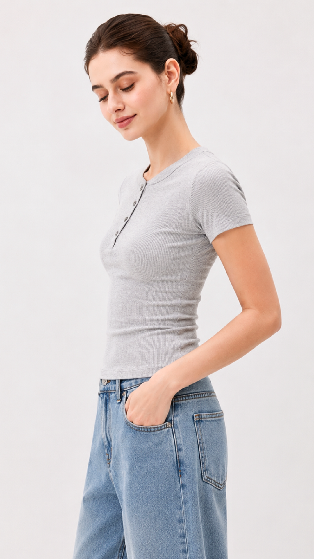 Everyday Ribbed Button Top