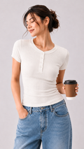 Everyday Ribbed Button Top