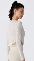 BreezyFit V-Neck Button Cropped Long Sleeve