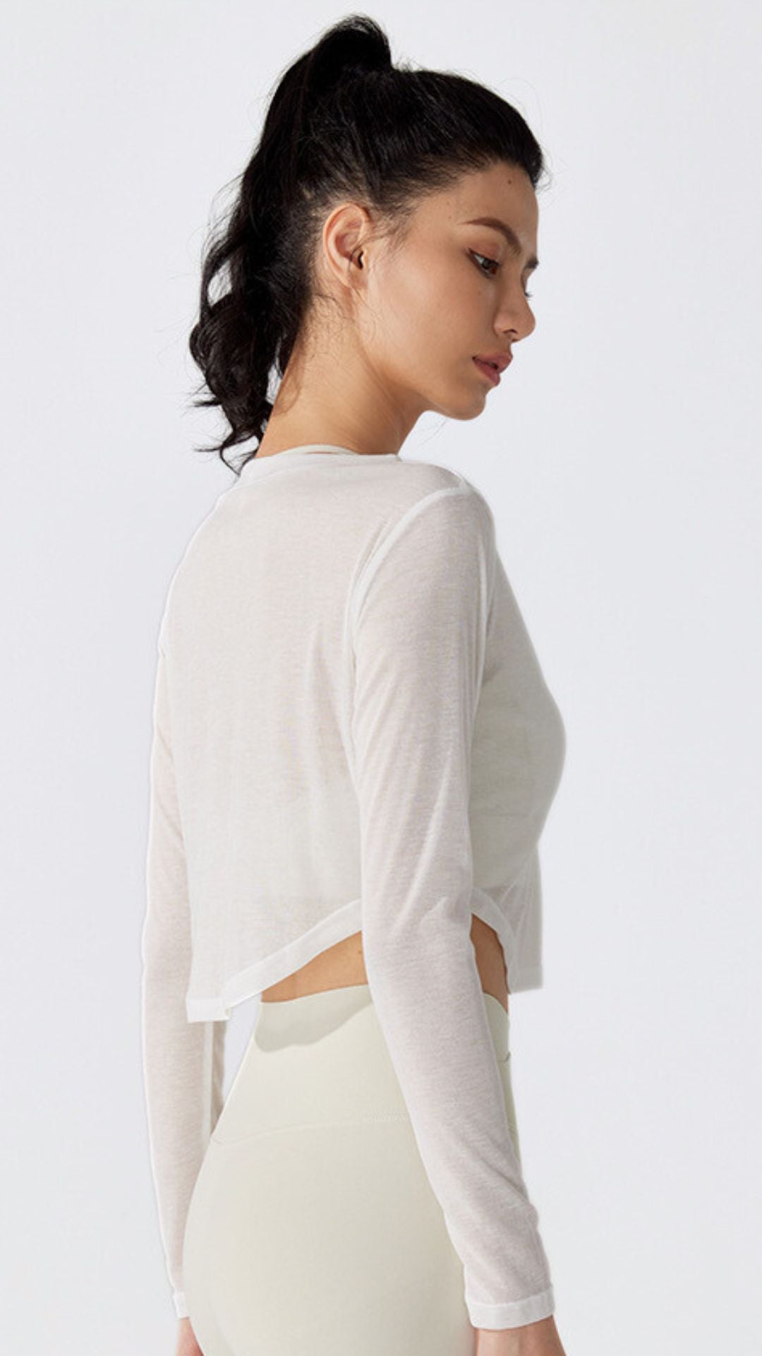 BreezyFit V-Neck Button Cropped Long Sleeve