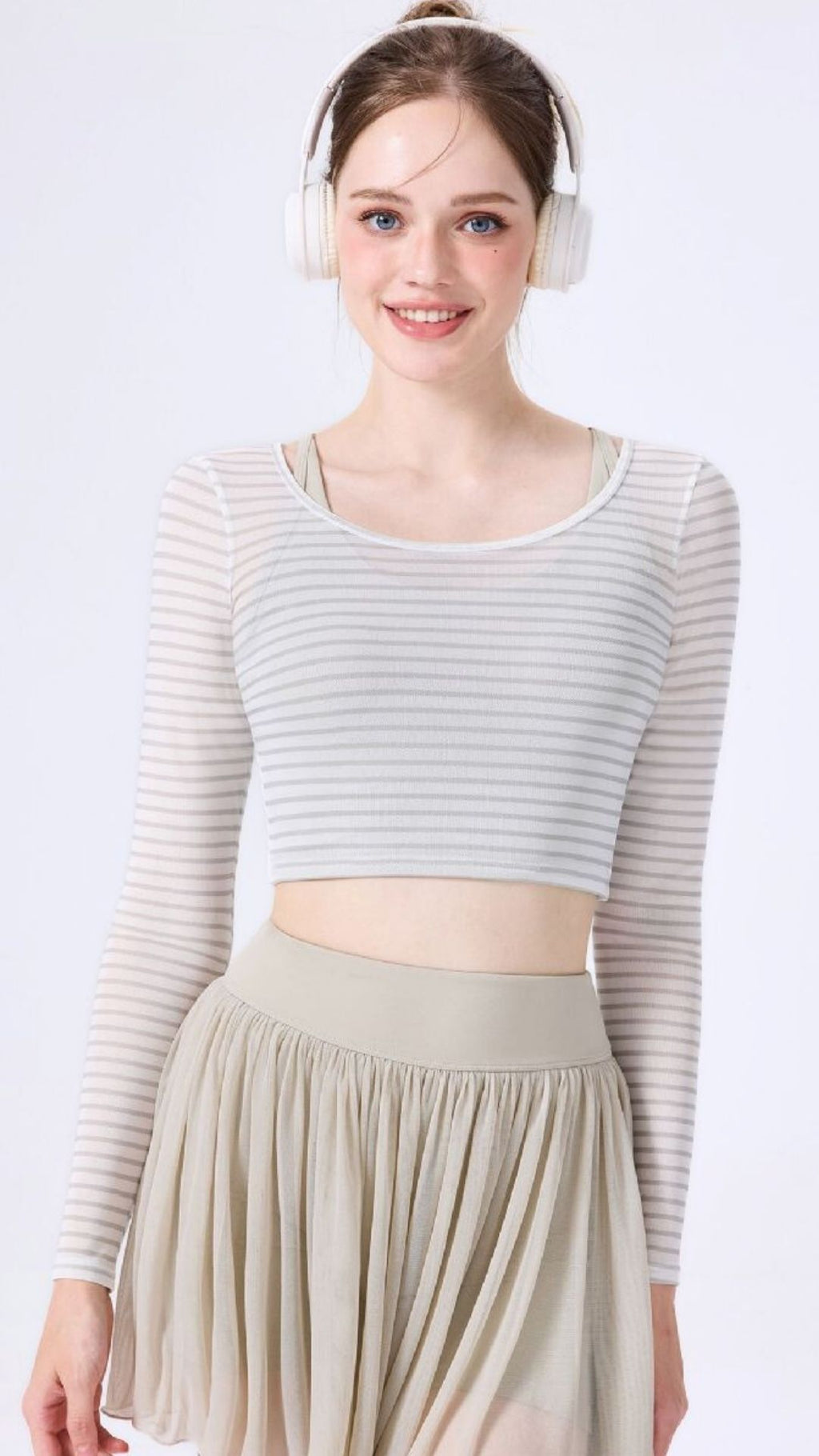 TwinStripe Long Sleeve Crop