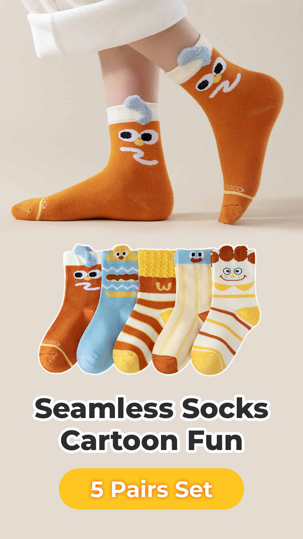 HappyFeet Cartoon Socks (5 Pairs Set)