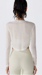 BreezyFit V-Neck Button Cropped Long Sleeve