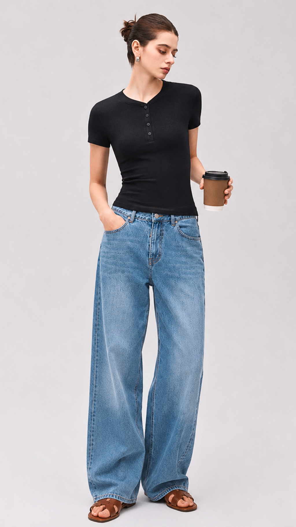 Everyday Ribbed Button Top