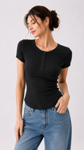 Everyday Ribbed Button Top