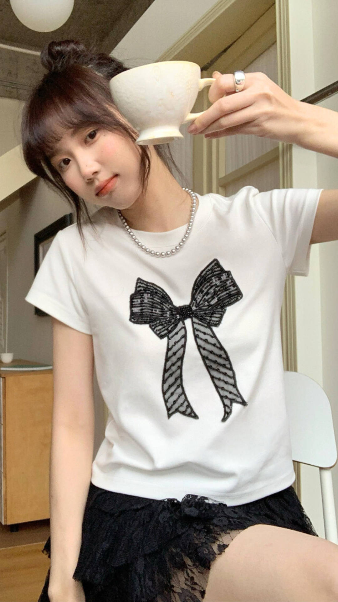 Elegant Ribbon Lace T-Shirt