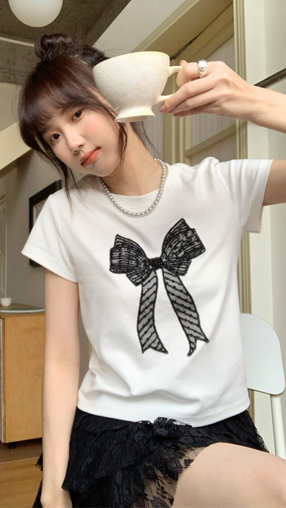 Elegant Ribbon Lace T-Shirt