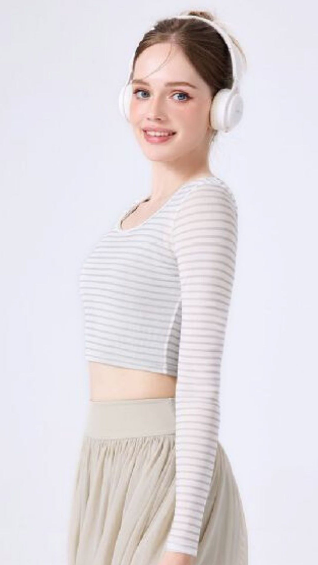 TwinStripe Long Sleeve Crop