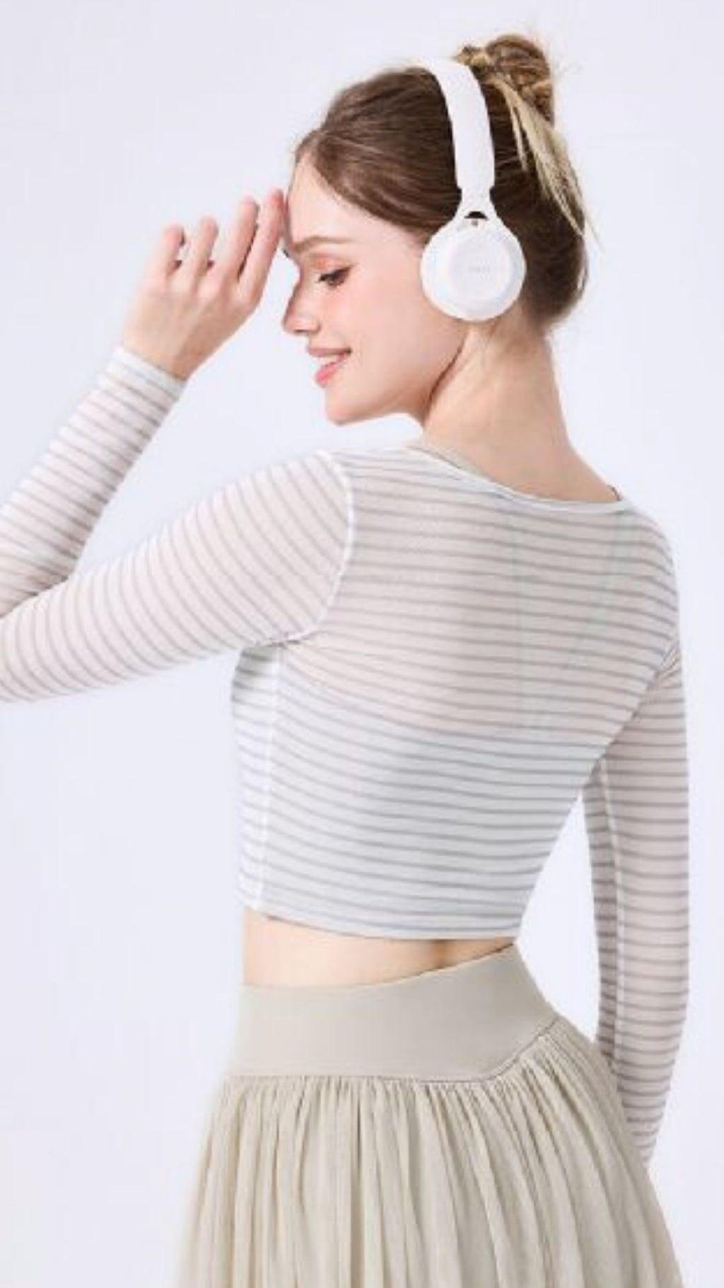 TwinStripe Long Sleeve Crop