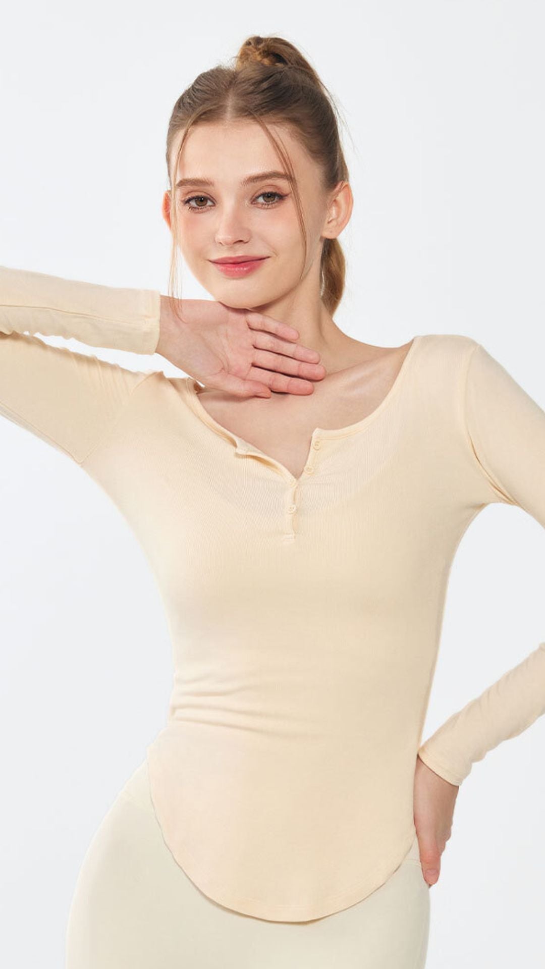 AllDay Soft V-Neck Ribbed Long Sleeve