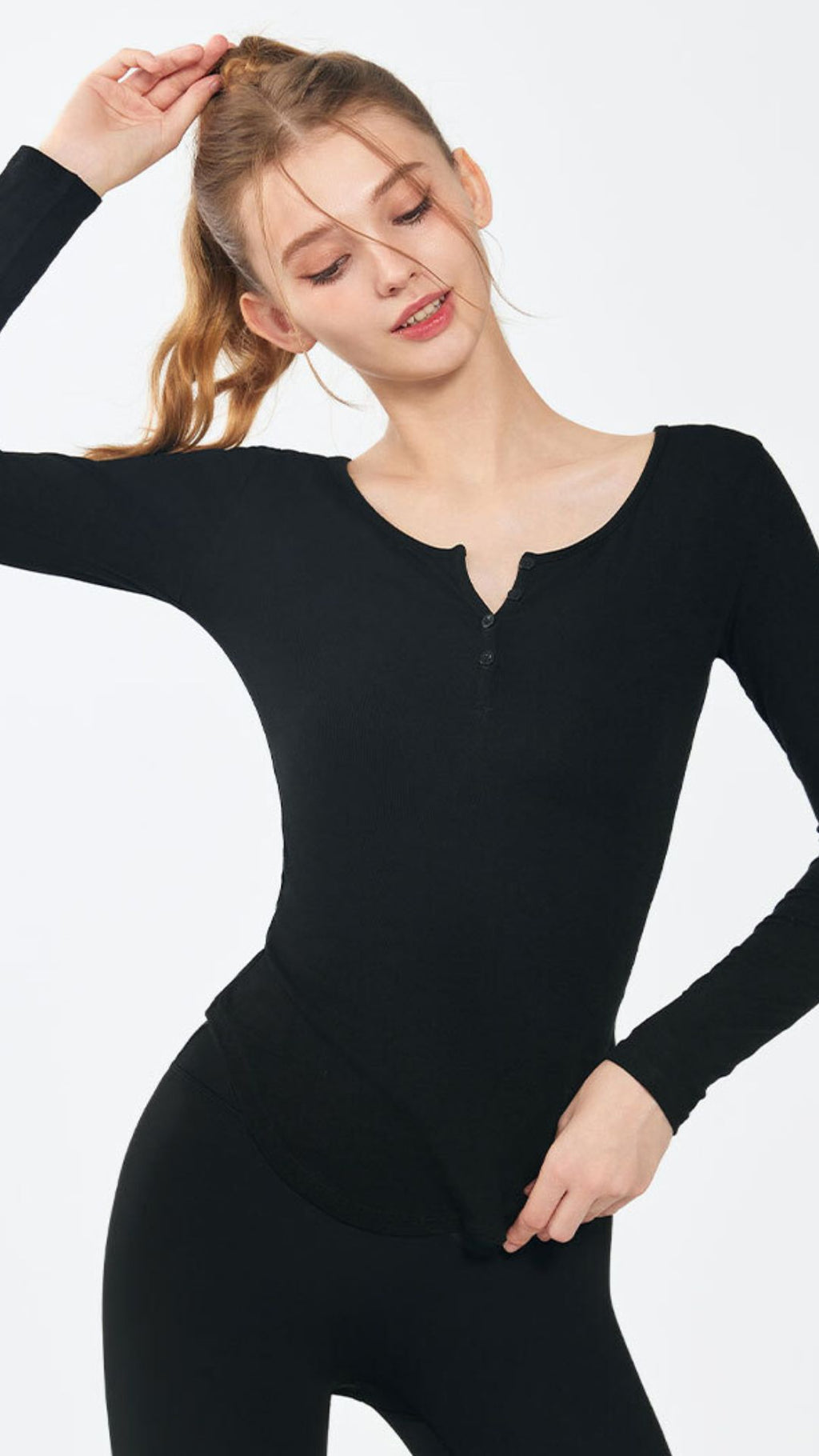 AllDay Soft V-Neck Ribbed Long Sleeve