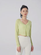 BreezyFit V-Neck Button Cropped Long Sleeve