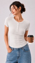 Everyday Ribbed Button Top